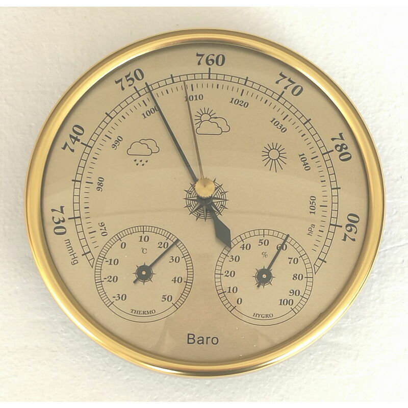 foto del prodotto barometro, stazione meteorologica con barometro e igrometro, termometro, stazione meteorologica analogica 3 in 1 montata a parete, per uso interno ed