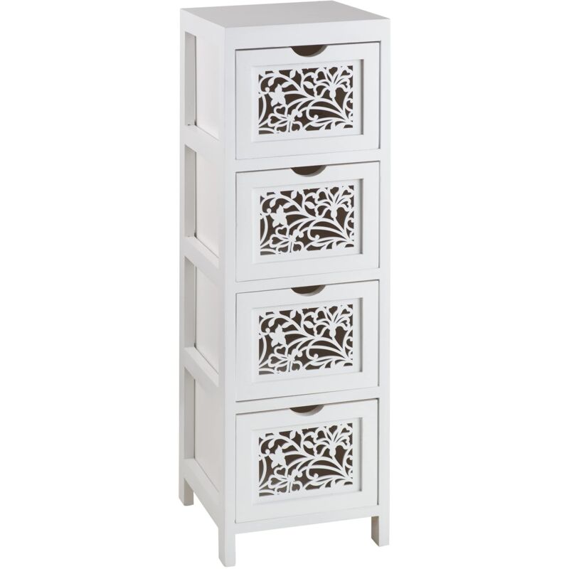 foto del prodotto baroni home comodino in legno, mobilino da soggiorno o bagno, mobiletto multiuso con 4 cassetti intagliati, 23x23x77 cm