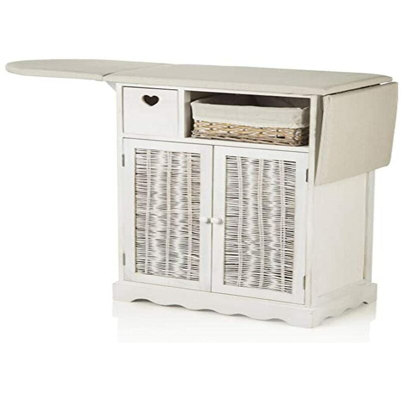 foto del prodotto baroni home montemaggi mobile da stiro shabby chic bianco con asse e 1 cesto in vimini e 2 ante 66x37x87 cm 2 ante 1 cesta vimini 