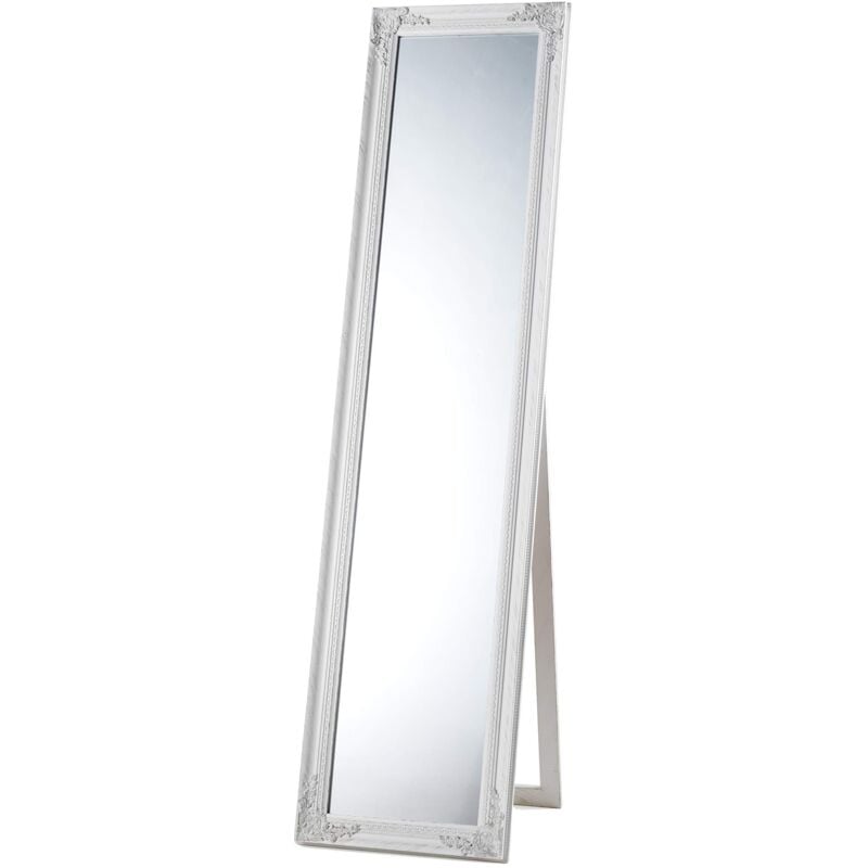 foto del prodotto baroni home montemaggi specchio da terra con inclinazione regolabile, specchio rettangolare con cornice in legno bianco stile shabby, specchiera da