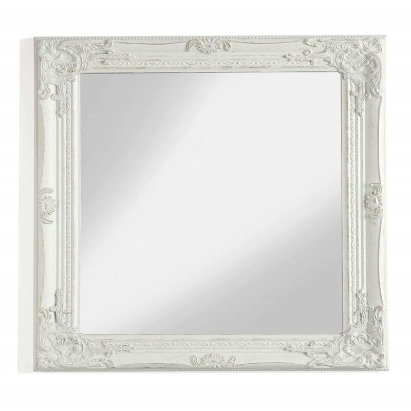 foto del prodotto baroni home montemaggi specchio in legno bianco con cornice shabby, specchiera da parete rettangolare per camera da letto, bagno o soggiorno,