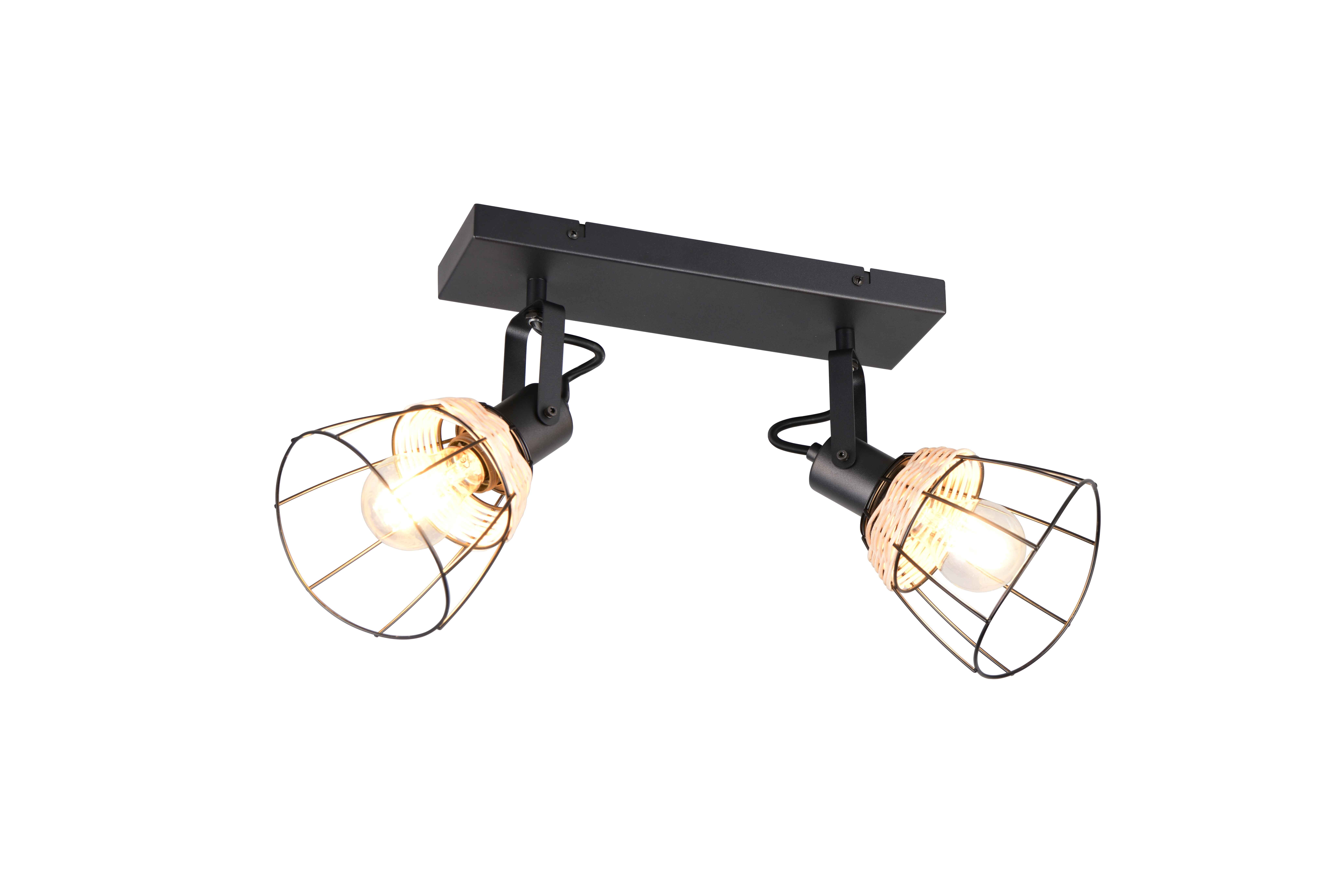 foto del prodotto barra 2 spots, rattan e metallo, naturale e nero, l 36 cm, jerome
