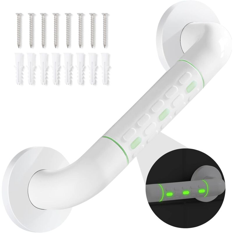 foto del prodotto barra di sostegno per wc, barre di sostegno per bagno con antiscivolo, maniglia in acciaio inox, supporto per doccia con cerchi luminosi, con flangia