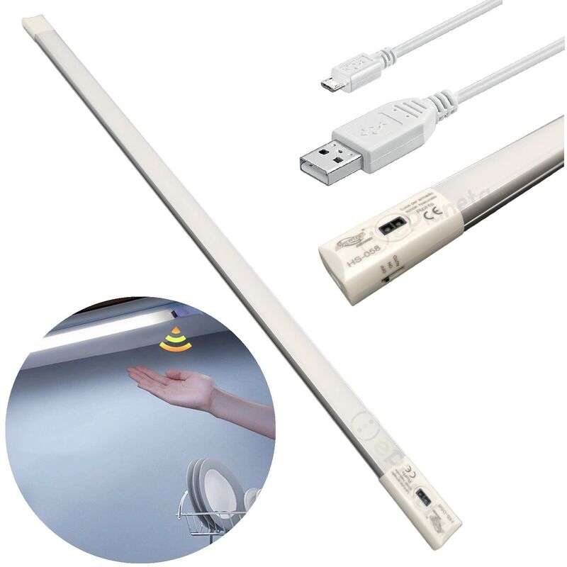 foto del prodotto barra led 48cm ricaricabile con sensore di movimento a mano scansione manuale sottopensile lampada luce per cucina armadio naturale