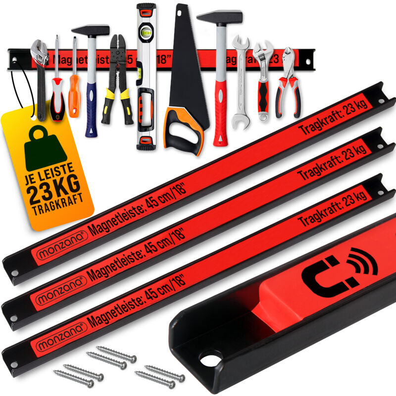 foto del prodotto barra magnetica 45 60cm portata 23kg portautensili da officina 3pcs set 45cm en deuba