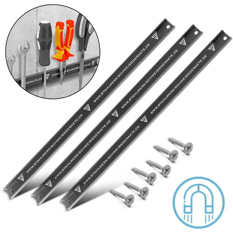 foto del prodotto barra magnetica mwz 18 st set di 3 barre portautensili da 18 45 cm guida magnetica stahlwerk