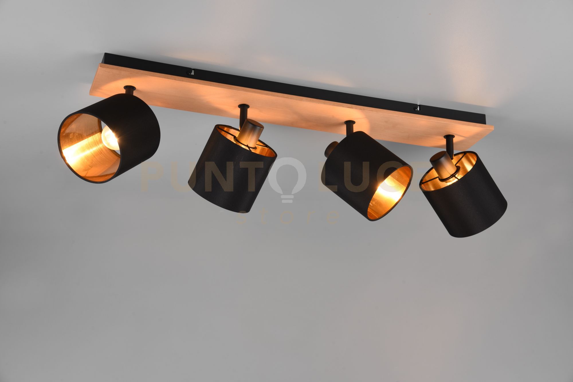 foto del prodotto barra tommy barra 4 faretti e portafarettis legno paralumi nero e oro r81334030