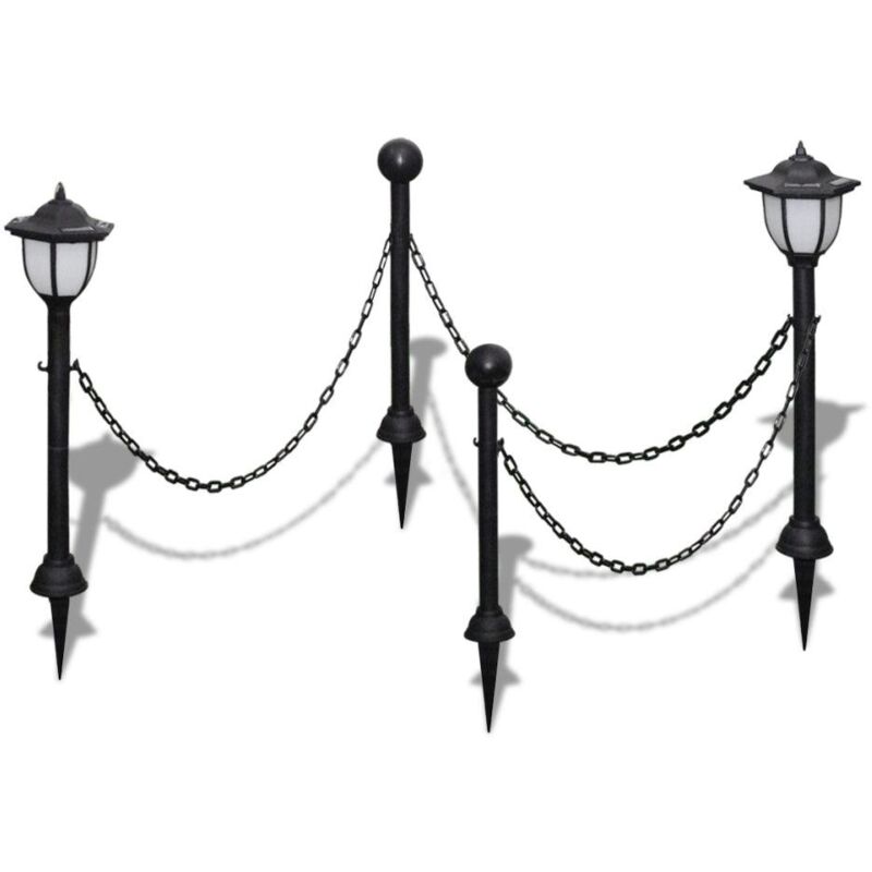 foto del prodotto barriera a catena 2 lampade solari e 2 pali luminosi decorativi