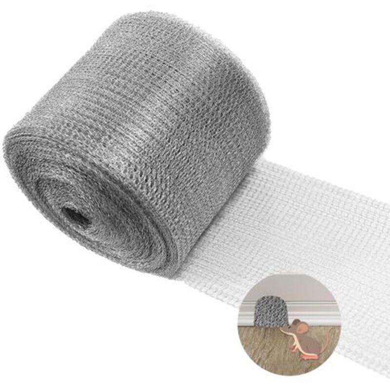 foto del prodotto barriera anti roditori, riempitivo per crepe in acciaio inox, rotolo di rete metallica a doppio strato, adatto per giardino, casa, garage, 12,7 cm x