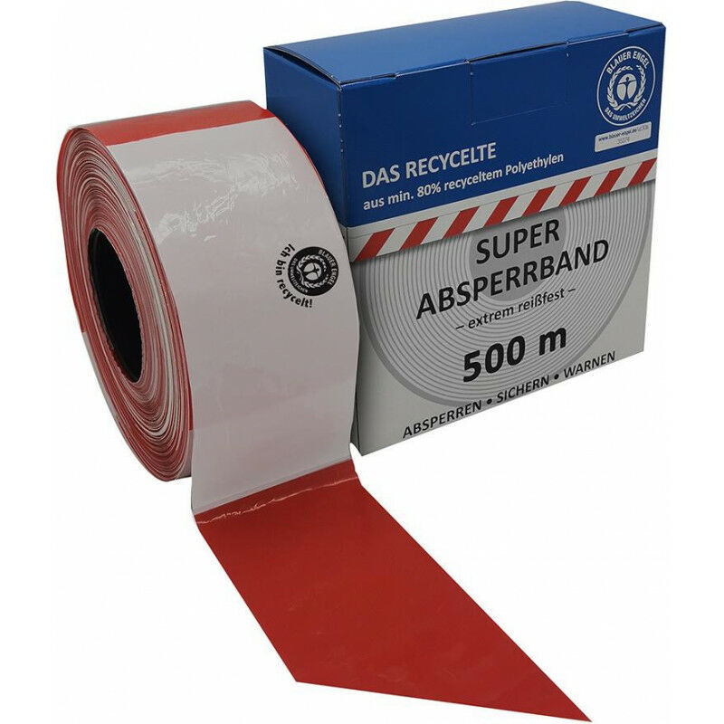 foto del prodotto barriera cappella 100 m rullo rosso bianco bloccato da almeno l 80 di blue angel certified regranulate