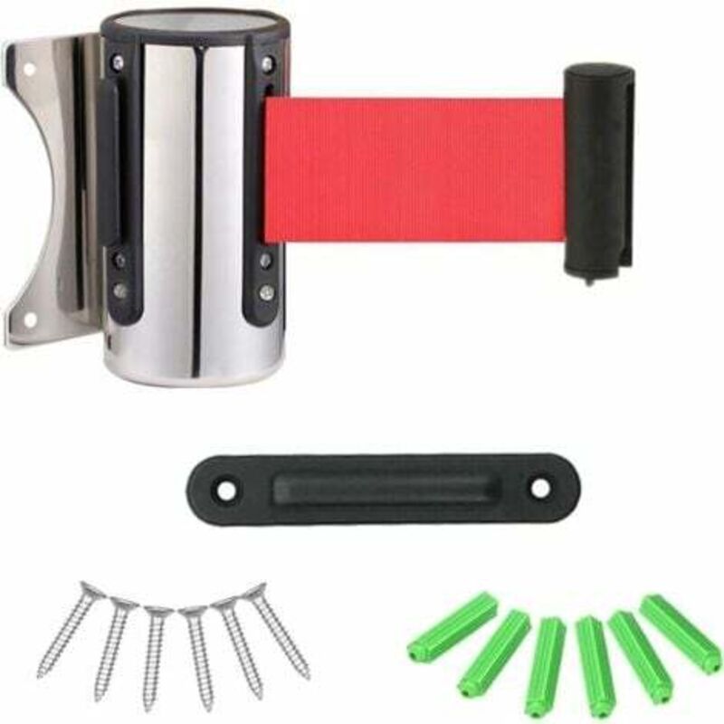 foto del prodotto barriera espandibile in acciaio inox, barriera di sicurezza per code, nastro di sicurezza per montaggio a parete, sistema di controllo del flusso di