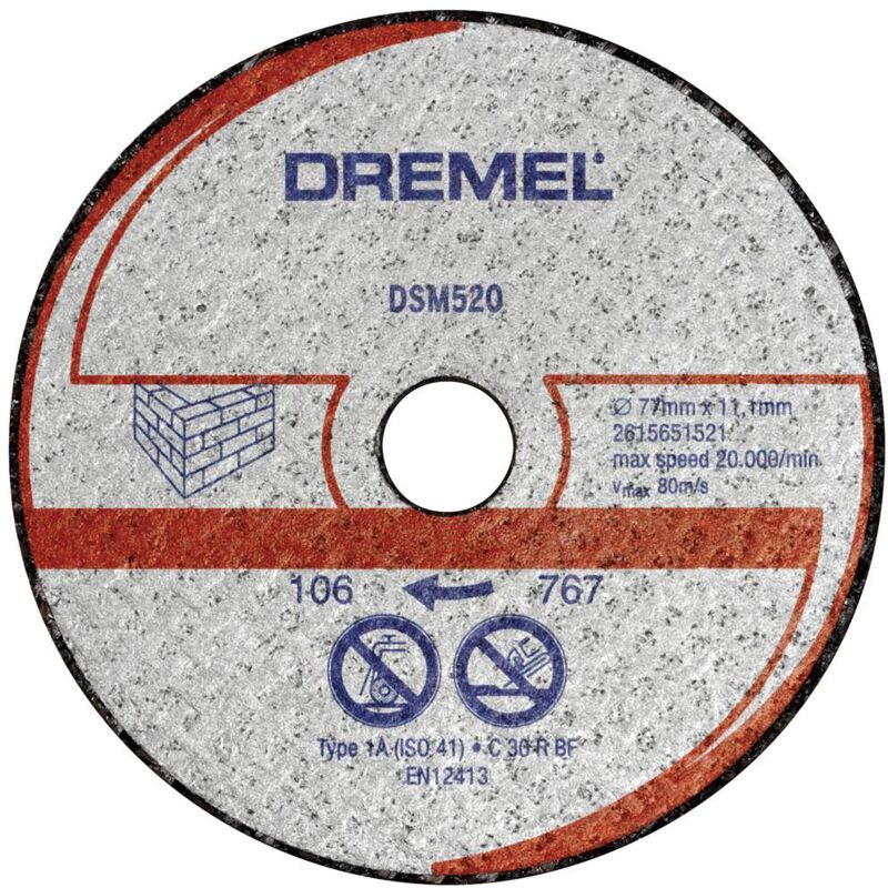 foto del prodotto barritos dremel dsm520 2615s520jb disco di taglio dritto 77 mm 2 pz. mattone, cartongesso