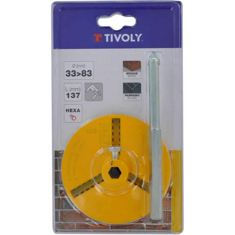 foto del prodotto base con sistema di fissaggio a intaglio con pilota da 33mm a 83mm lunghezza pilota 137mm per forare mattoni per forare blocchi di cemento