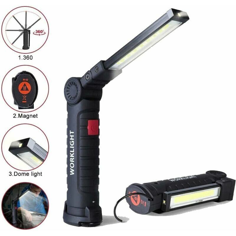 foto del prodotto base magnetica per lampada da lavoro a led ricaricabile da 800 lumen 5 modalit per torcia a led portatile di emergenza da campeggio in garage