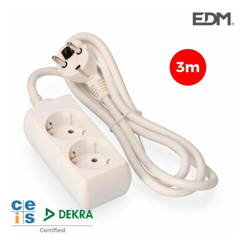 foto del prodotto base multipla con 2 prese t tl 10 16a schuko 3m 3x1,5mm edm