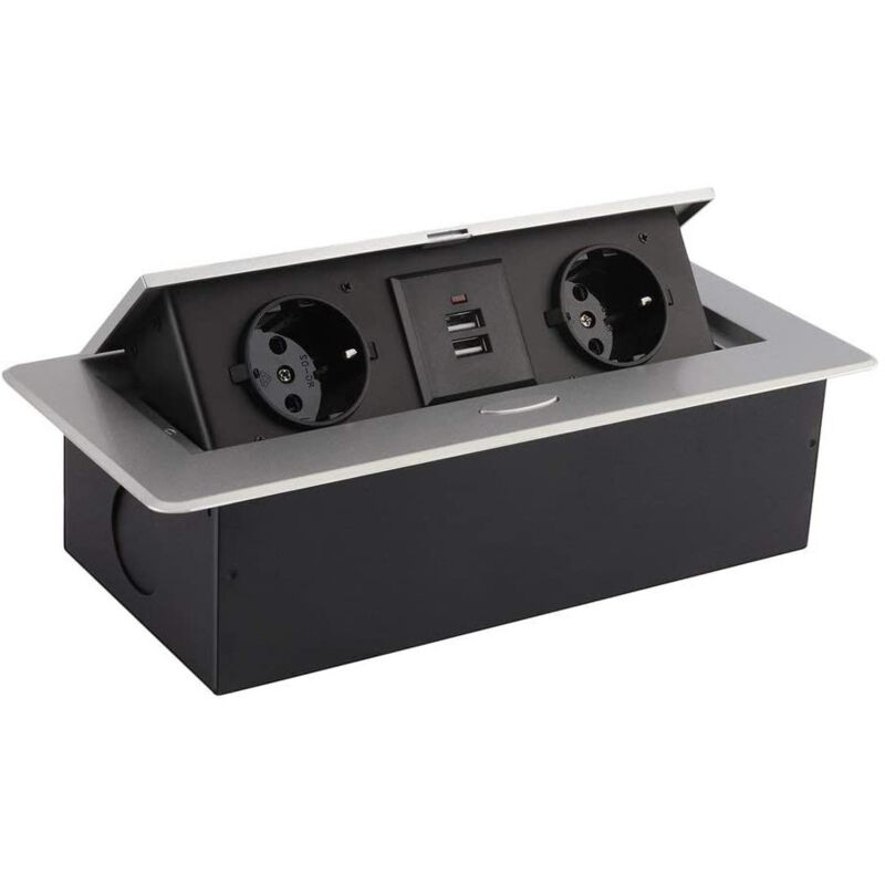 foto del prodotto base multipla da incasso 2 prese tipo f 2xusb argento