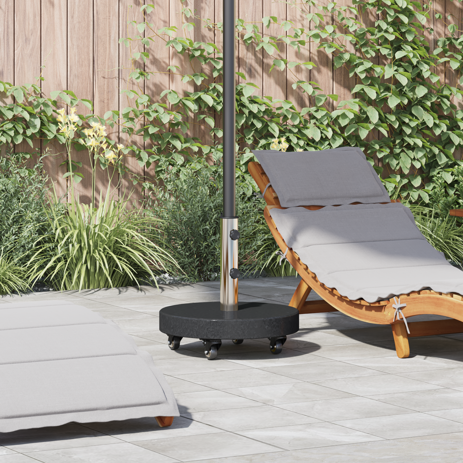 foto del prodotto base ombrello con ruote per pali 38 48mm granito nero 30 kg rotonda
