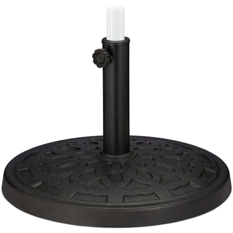 foto del prodotto base per ombrellone, supporto aste da 38 50 mm, resistente alle intemperie, giardino e balcone, 50 cm, nero relaxdays