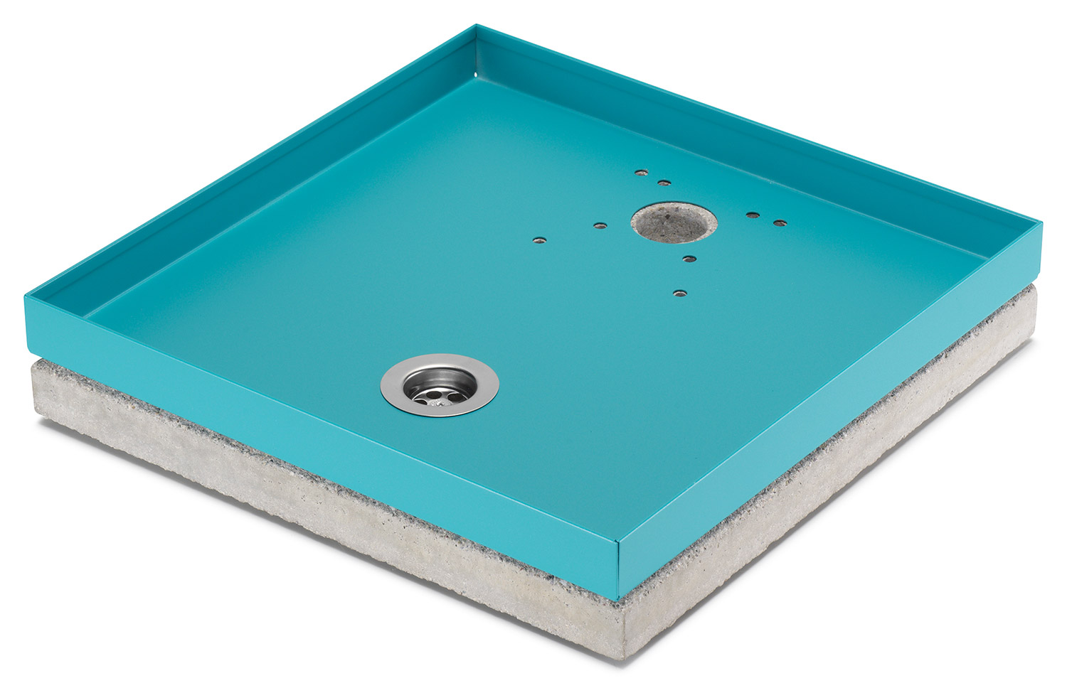 foto del prodotto base portaciottolo per fontane 40x40x8 cm in metallo con base in cemento belfer 42 bse 10 turchese