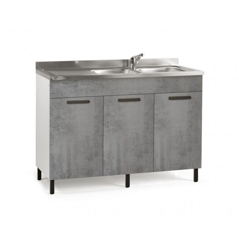 foto del prodotto base sottolavello cucina 120x50xh85 in legno bianco frassinato e cemento con lavello a doppia vasca antartide