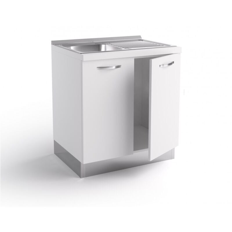 immagine 0 del prodotto base sottolavello cucina 80x60x84 cm in legno bianco opaco con lavello in acciaio inox e due ante massa