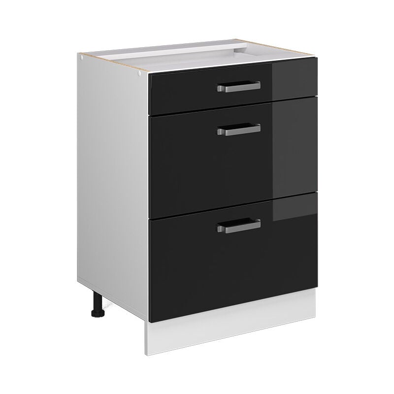 foto del prodotto base universale r line, nero lucido, 60 cm con cassetti, senza piano di lavoro, vicco