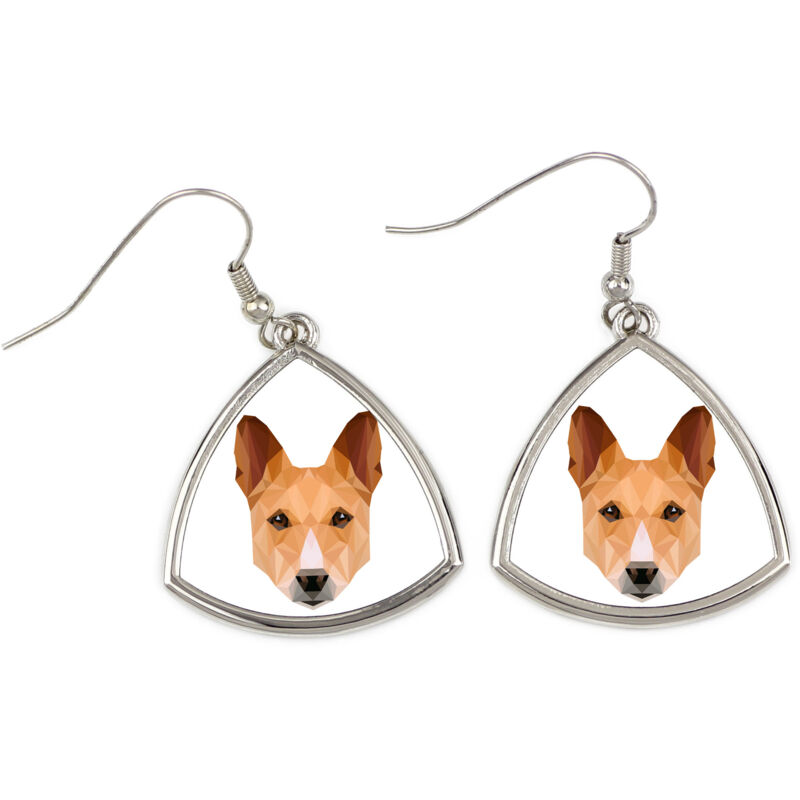 foto del prodotto basenji, basenji, congo dog orecchini con foto e scritta geometrica cane art dog