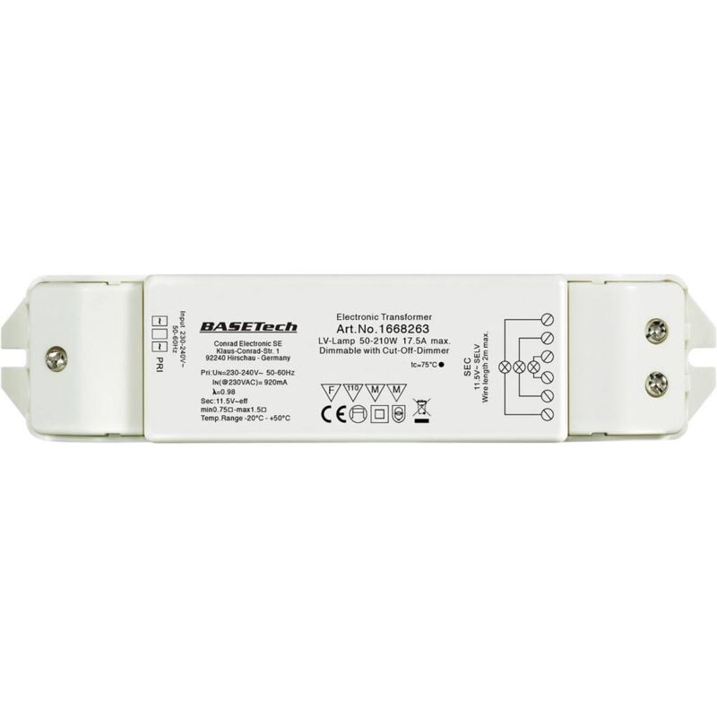 foto del prodotto basetech bt 1668263 trasformatori per lampade alogene 12 v 50 210 w dimmerabile con taglio di fase