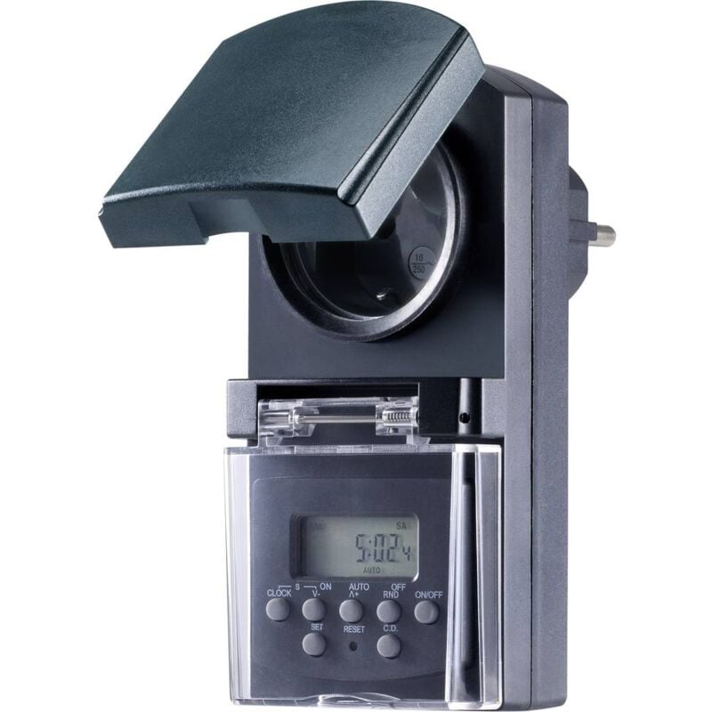 foto del prodotto basetech bt 2106308 timer a spina analogico digitale settimanale 1800 w ip44 funzione di conto alla rovescia, funzione