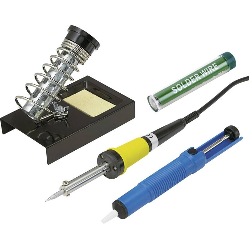 foto del prodotto basetech zd 30b kit saldatore 230 v 30 w stilo incl. stagno per saldatura, incl. porta stilo, incl. pompa aspirante per