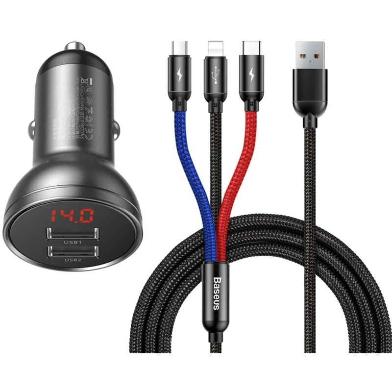 foto del prodotto baseus ab2xusbakbk caricatore di dispositivo mobile universale nero, grigio accendino di sigarette auto