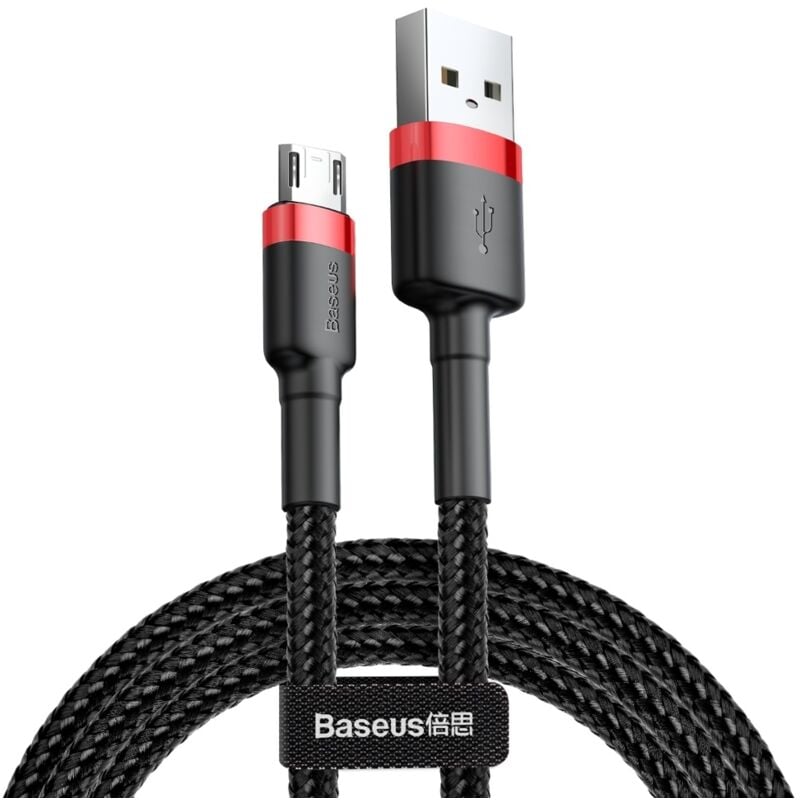 foto del prodotto baseus cafule cable cavo usb micro usb in nylon resistente qc3.0 2.4a 1m nero e rosso camklf b91 