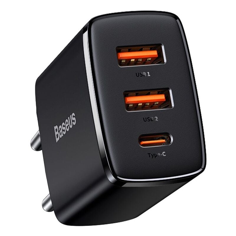 foto del prodotto baseus caricabatterie da muro compatto e veloce 2x usb usb tipo c 30w 3a power delivery quick charge nero ccxj e01 