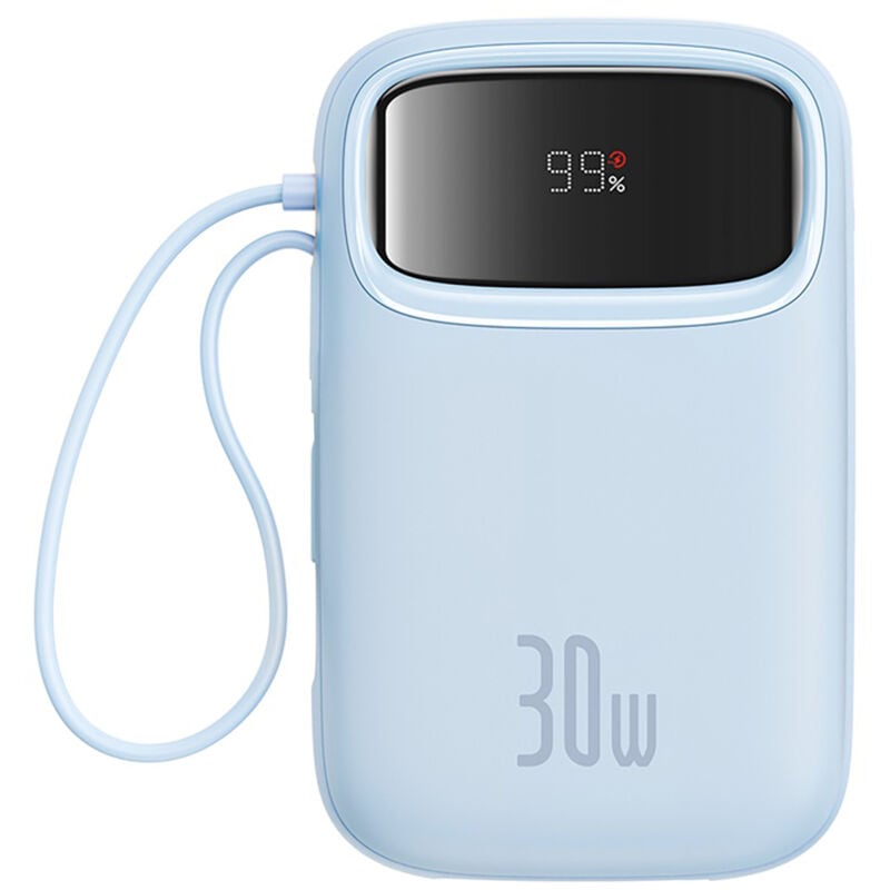 foto del prodotto baseus qpow 2 power bank da 30 w e 10000 mah con cavi usb c integrati blu