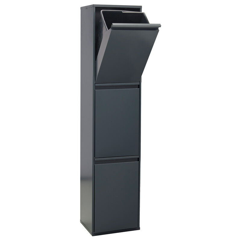 foto del prodotto basic pattumiera per raccolta differenziata, 3 secchi, mobile d acciaio per differenziata, 3 x 17 l 51 l grigio scuro antracite cr304 b arregui