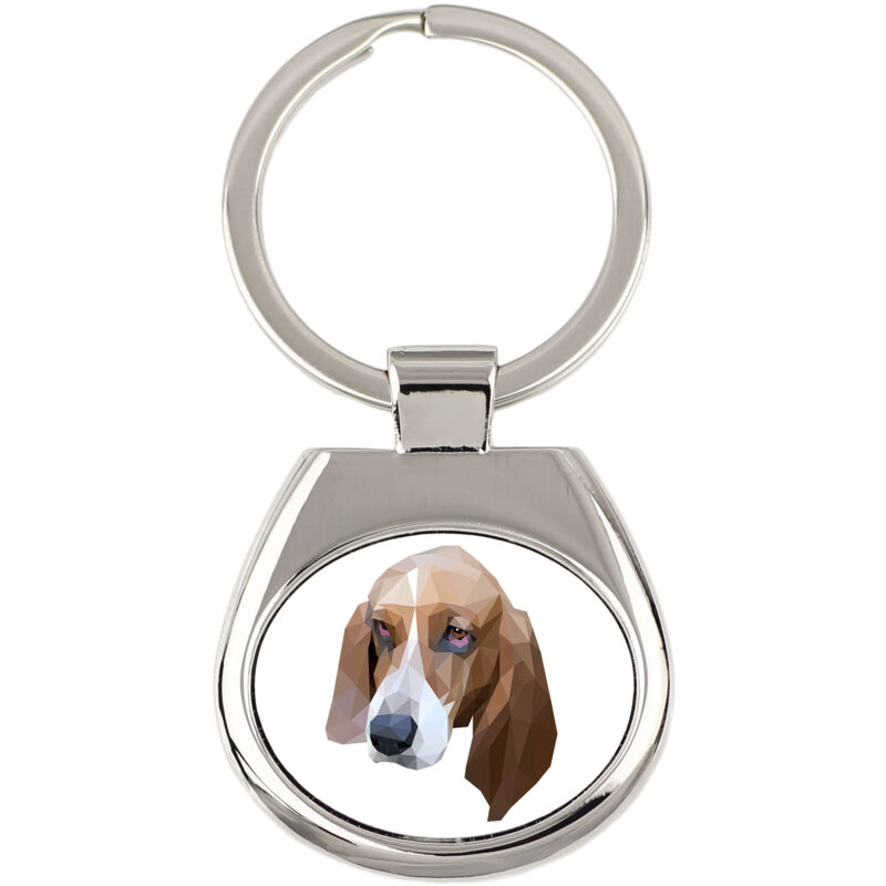 foto del prodotto basset hound portachiavi geometrico con foto e scritta art dog