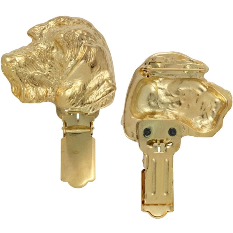 foto del prodotto bassotto a pelo duro spilla con clip, porta numero di partenza placcato oro, elegante distintivo per esposizione canina di art dog