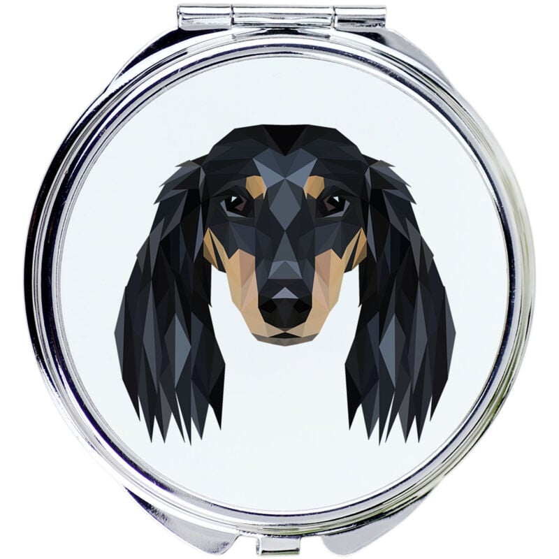 foto del prodotto bassotto a pelo lungo specchio con foto e scritta geometrica di art dog