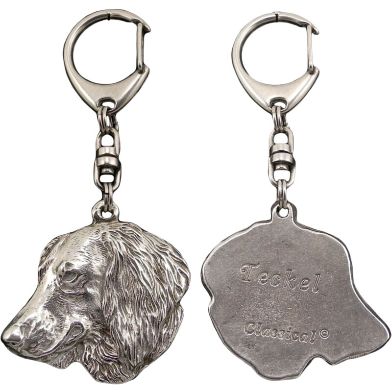 foto del prodotto bassotto iv portachiavi a forma di cane argentato in una scatola regalo, decorazione per borsa, ciondolo per zaino di art dog