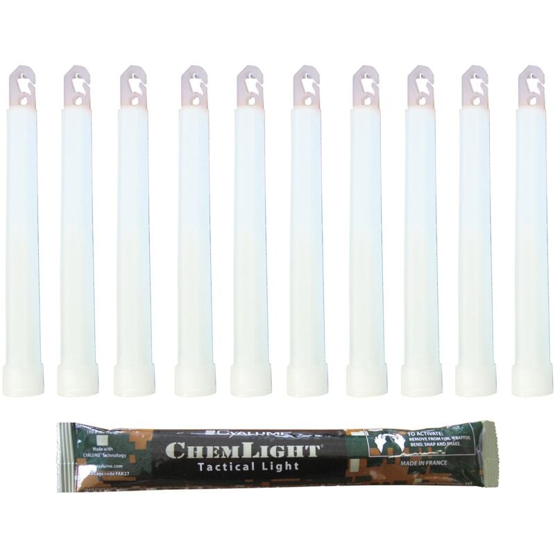 foto del prodotto bastoncino luminoso bianco militare chemlight lightsticks 15cm light sticks ultra luminosi 8 ore scatola da10 cyalume