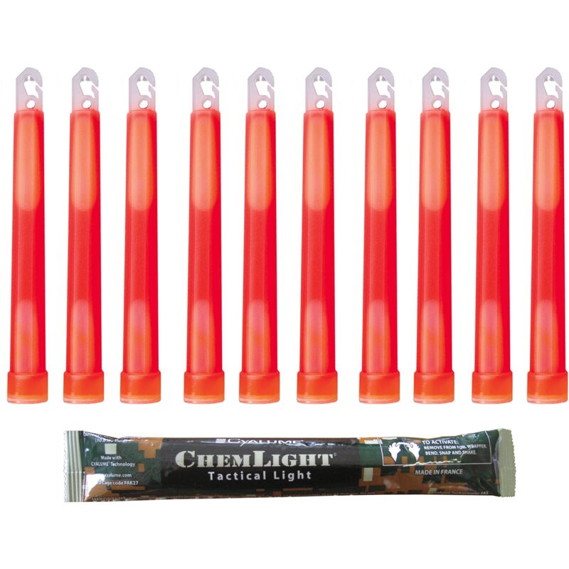 foto del prodotto bastoncino luminoso rosso militare chemlight lightsticks 15cm light sticks ultra luminosi 12 ore scatola da10 cyalume