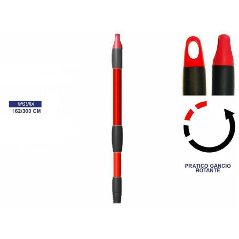 foto del prodotto bastone manico telescopico allungabile rosso 162 300cm con gancio rotante scopa trade shop traesio