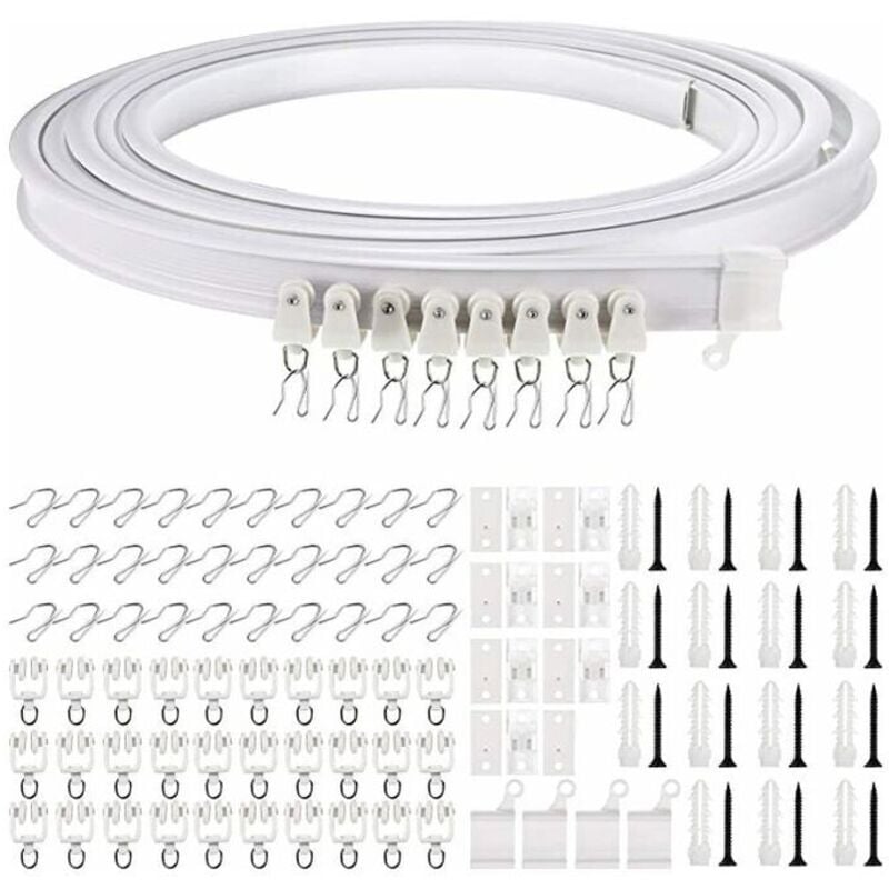 foto del prodotto bastone per tende, binario flessibile per tende da soffitto per finestra a bovindo, circa. supporto da parete in plastica curva e pieghevole, 5 m,