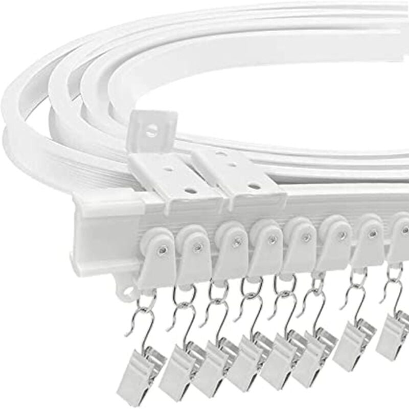 foto del prodotto bastone per tende, binario flessibile per tende da soffitto per finestra a bovindo, circa. supporto da parete in plastica curva e pieghevole, 5 m,