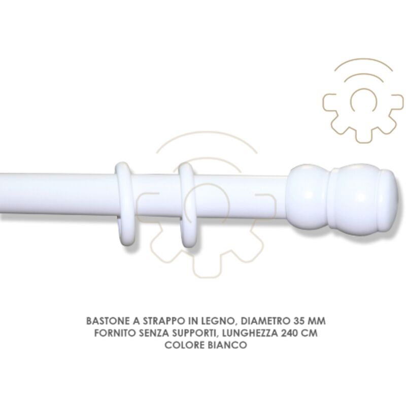 foto del prodotto bastone tenda a strappo legno bianco 35 mm lunghezza 240 cm senza supporti