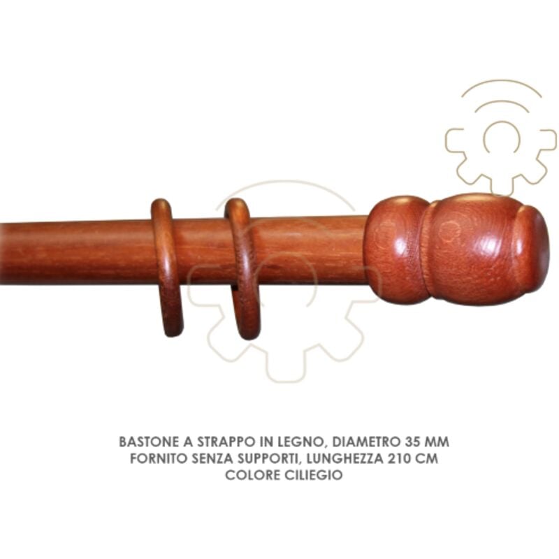 foto del prodotto bastone tenda a strappo legno ciliegio 35 mm lunghezza 210 cm senza supporti
