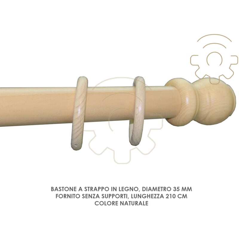 foto del prodotto bastone tenda a strappo legno naturale 35 mm lunghezza 210 cm senza supporti