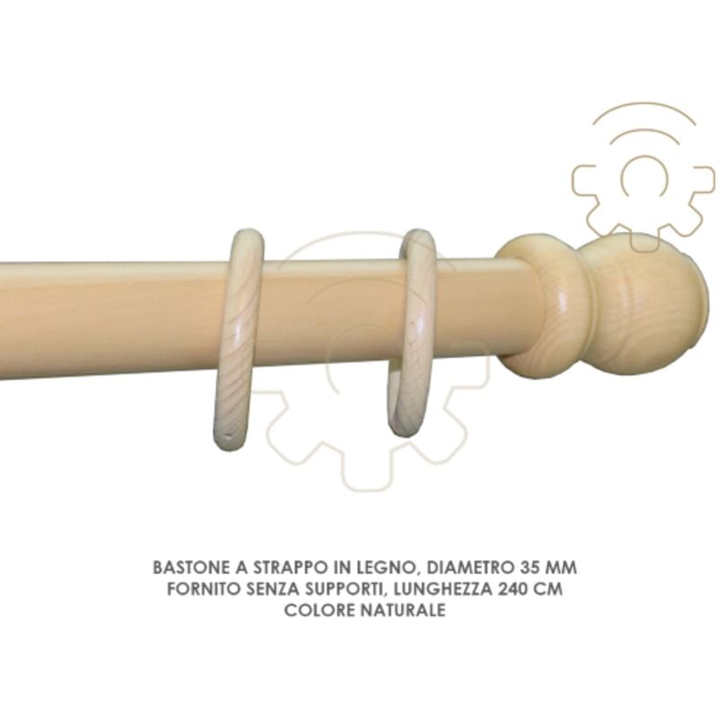 foto del prodotto bastone tenda a strappo legno naturale 35 mm lunghezza 240 cm senza supporti