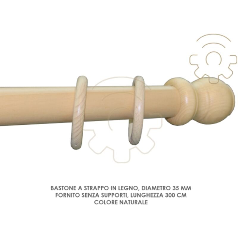 foto del prodotto bastone tenda a strappo legno naturale 35 mm lunghezza 300 cm senza supporti