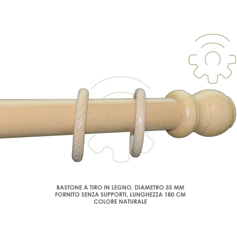 foto del prodotto bastone tenda a tiro legno naturale 35 mm lunghezza 180 cm senza supporti